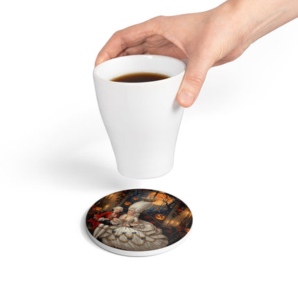 🌙🎃 The Moonlit Pumpkin Parlor Ceramic Coaster – Elegant Halloween Charm
