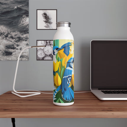 Blue Jays in a Spring Garden Slim Water Bottle