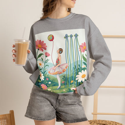 🌼🎈 The Garden Balloon Dancer Crewneck Sweatshirt – Art Deco Floral Whimsy