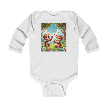 Petals and Paws Baby Long Sleeve Bodysuit – Teddy Bear Garden Friendship Design