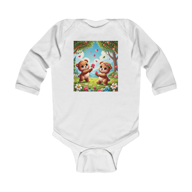 Petals and Paws Baby Long Sleeve Bodysuit – Teddy Bear Garden Friendship Design