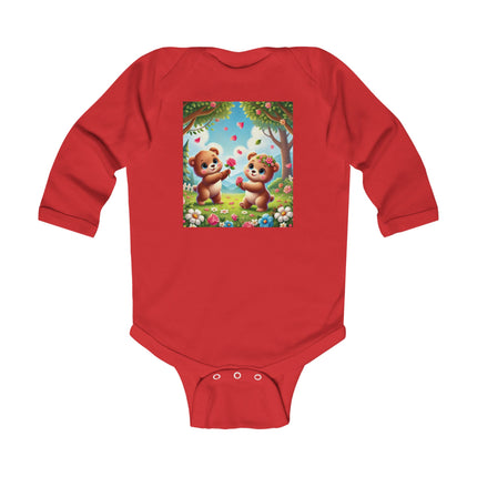 Petals and Paws Baby Long Sleeve Bodysuit – Teddy Bear Garden Friendship Design
