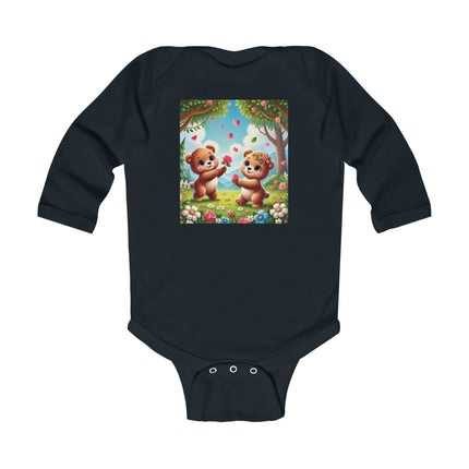 Petals and Paws Baby Long Sleeve Bodysuit – Teddy Bear Garden Friendship Design