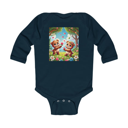 Petals and Paws Baby Long Sleeve Bodysuit – Teddy Bear Garden Friendship Design