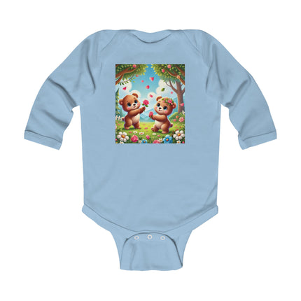 Petals and Paws Baby Long Sleeve Bodysuit – Teddy Bear Garden Friendship Design
