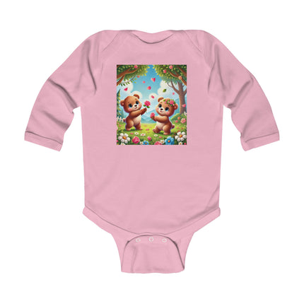 Petals and Paws Baby Long Sleeve Bodysuit – Teddy Bear Garden Friendship Design