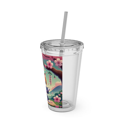 Samurai Kitten Sunsplash Tumbler with Straw, 16oz