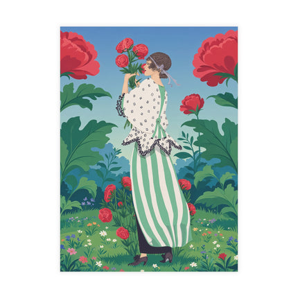 🌹🌿 The Scarlet Rose Garden Postcards With Envelopes – Art Deco Floral Whimsy