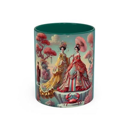 Cherry Blossom Courtesans & Crimson Crab Colorful Mug – Imperial Elegance & Playful Charm