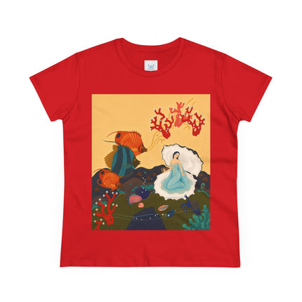 🐚🪸 The Lady Of The Coral Reef Cotton Tee – Art Deco Ocean Fantasy