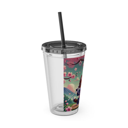 Samurai Kitten Sunsplash Tumbler with Straw, 16oz