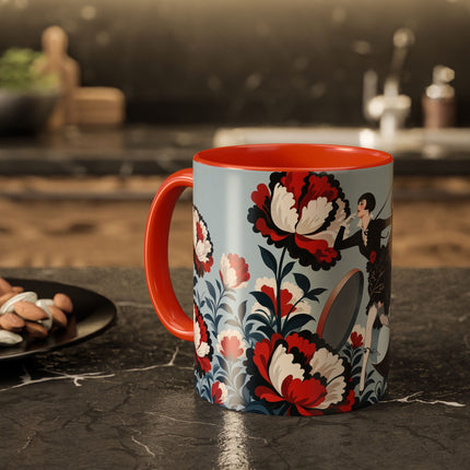❤️🌺 The Scarlet Blossom Dancer Colorful Mug – Art Deco Fashion Whimsy