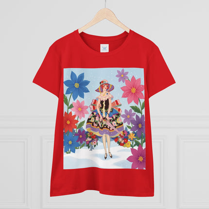 🌸❄️ The Winter Blossom Belle Cotton Tee – Art Deco Floral Fantasy