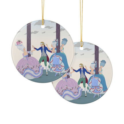 🎭🌸 Blindman’s Bluff Ceramic Ornament – Rococo Courtship Whimsy