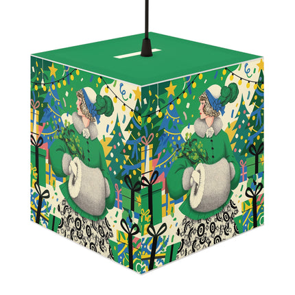 🍀🎄 The Emerald Holly Christmas Light Cube Lamp – Art Deco Holiday Elegance