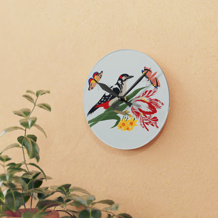 Woodpecker & Tulip Acrylic Wall Clock