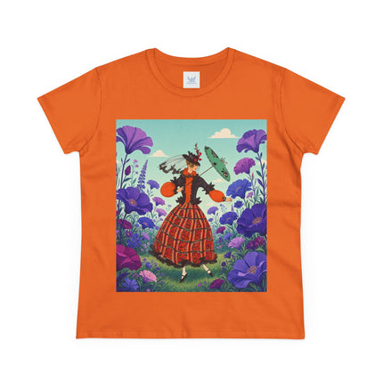 🌺✨ The Enchanted Flower Promenade Cotton Tee – Art Deco Fashion Whimsy