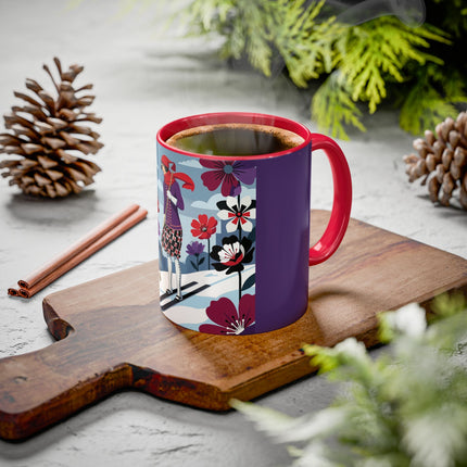 🎿❄️ The Winter Flower Skier Colorful Mug – Art Deco Alpine Fantasy