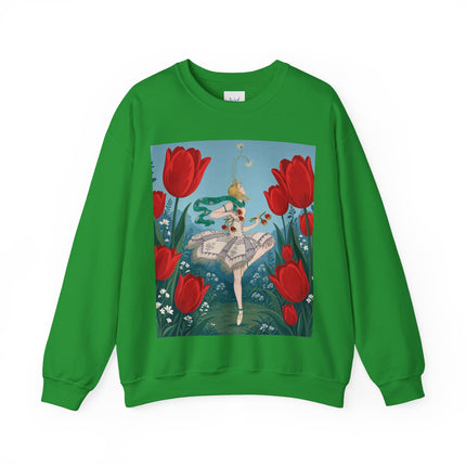 🌷🩰 The Scarlet Tulip Ballet Crewneck Sweatshirt – Art Deco Floral Whimsy