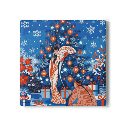 🏮❄️ The Winter Lantern Celebration Ceramic Tile – Art Deco Christmas Elegance