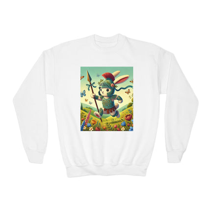 Rabbit Gladiator Youth Crewneck Sweatshirt – Courage, Adventure & Playful Charm