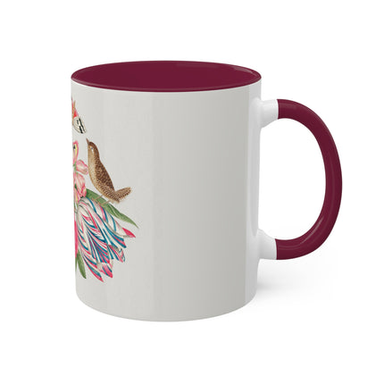 Pair of Brown Birds on Bouquet with Tulip, Rose, Snapdragons, and Butterflies by Anonymous Colorful Mugs, 11oz