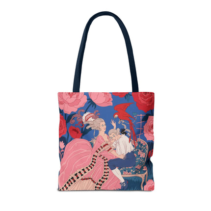 🌹🦜 The Lady Of The Scarlet Parrot Tote Bag – Art Deco Floral Elegance