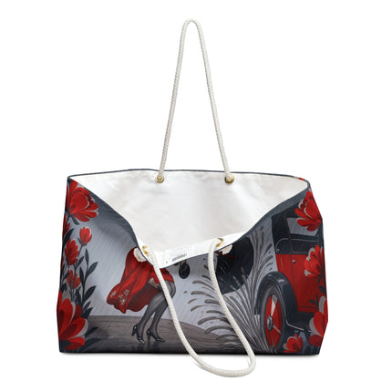 ☔🌹 The Scarlet Rainstorm Promenade Weekender Bag – Art Deco Motoring Elegance