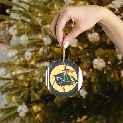 A Witch’s Moonlit Flight Glass Ornament