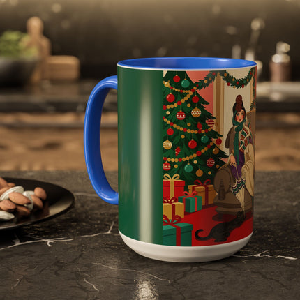 🖤🔥 The Lady Of The Christmas Hearth Colorful Mug – Art Deco Holiday Elegance