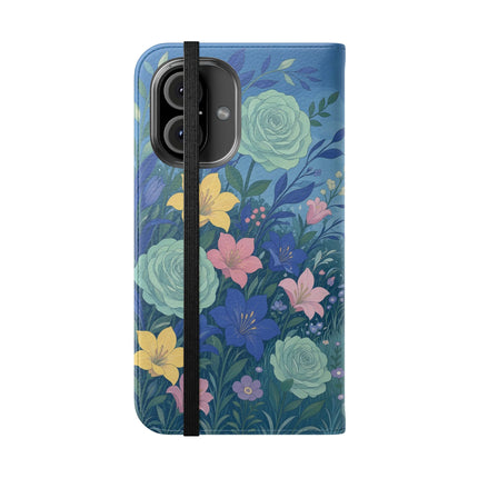 🌸💙 The Lovers In The Enchanted Garden Flip Case – Art Deco Floral Romance