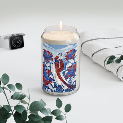 🌺💙 The Lady Of The Scarlet And Sapphire Garden Scented Soy Candle – Art Deco Floral Elegance
