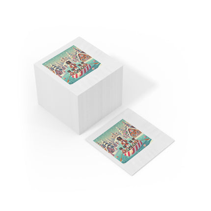 Nutcracker Candy-Striped Adventure White Coined Napkins