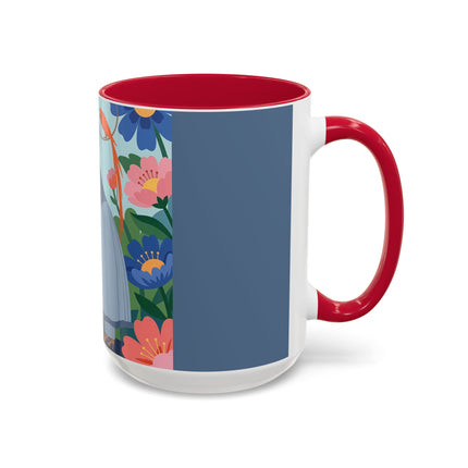 The Lady And The Mysterious Bird Colorful Mugs – Art Deco Botanical Mystery