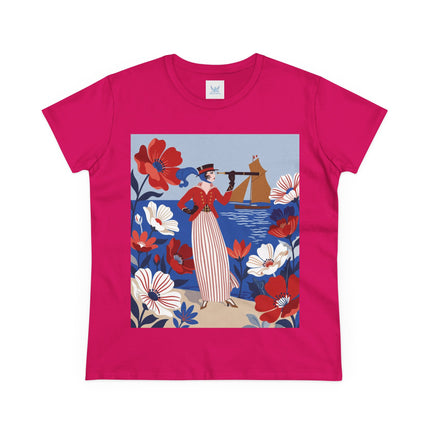 ⚓🌺 The Seaside Flower Adventurer Cotton Tee – Art Deco Nautical Fashion