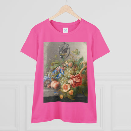 Still Life With Flowers, Fruit, A Great Tit And A Mouse by Herman Henstenburgh Women's Midweight Cotton Tee