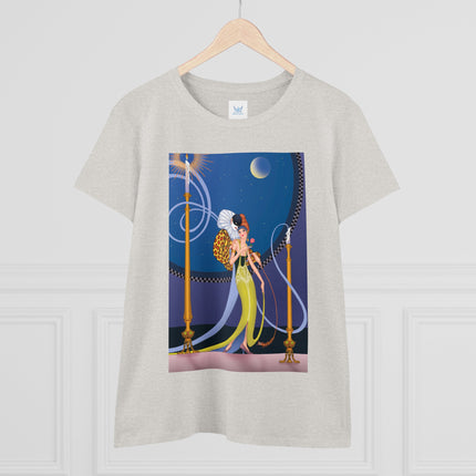 Smoke and Secrets: A Glamorous Encounter in Prohibition Era Women's Midweight Cotton Tee