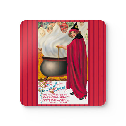 The Hallowe'en Cauldron In the Firelight's Gleam Corkwood Coaster Set