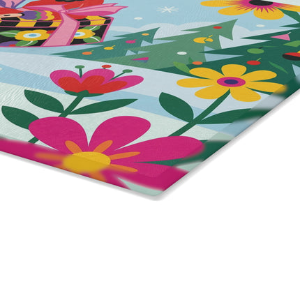 🌸❄️ The Lady Of The Colorful Winter Garden Glass Cutting Board – Art Deco Holiday Fantasy
