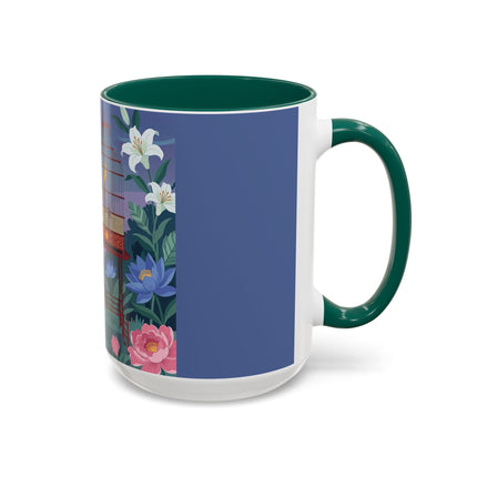 Whispers to the Golden Songbird Colorful Mugs – Art Deco Garden Elegance