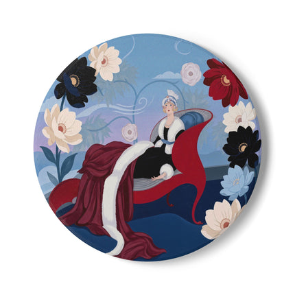 🌹✨ The Scarlet Chaise Ceramic Coaster – Art Deco Floral Glamour