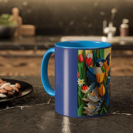 Blue Jays in a Spring Garden Colorful Mugs (11oz, 15oz)
