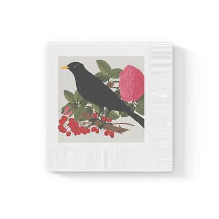 Blackbird & Rose White Coined Napkins – Timeless Elegance & Nature's Harmony