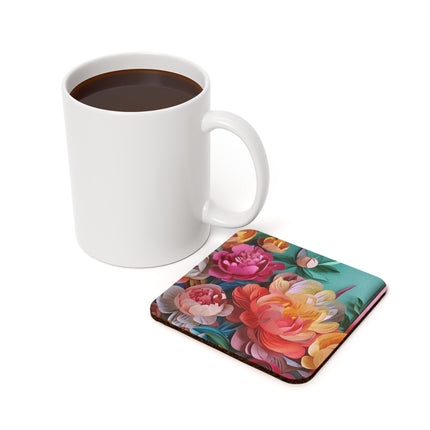 Peonies in Full Bloom Cork Back Coaster