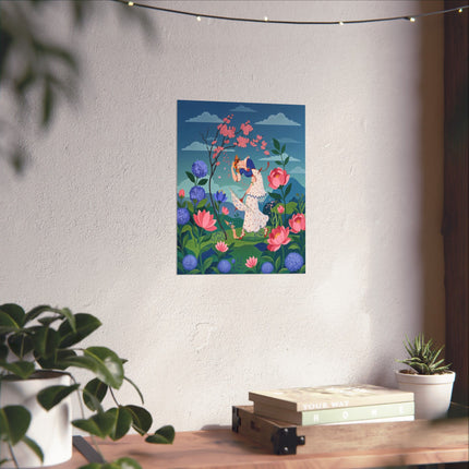 🌸☂️ The Lady Of The Falling Blossoms Matte Vertical Poster – Art Deco Garden Whimsy