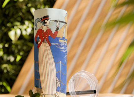 Costume de Yacht by George Barbier Skinny Tumbler with Straw, 20oz