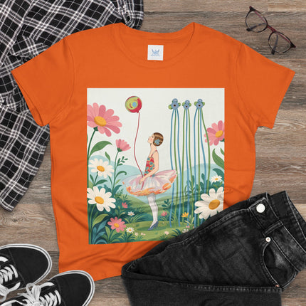 🌼🎈 The Garden Balloon Dancer Cotton Tee – Art Deco Floral Whimsy