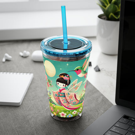 Geisha Fairy and the Hummingbird Blossom Sunsplash Tumbler with Straw, 16oz