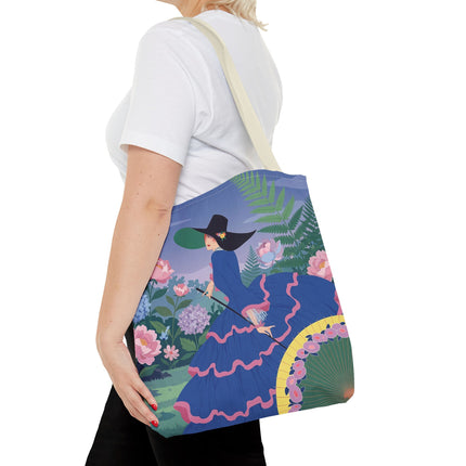 🌸💙 The Lady Of The Blue Garden Promenade Tote Bag – Art Deco Floral Fashion