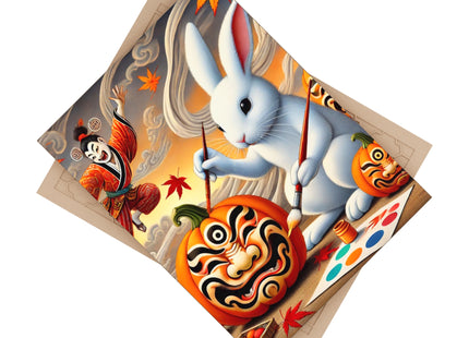 Halloween Rabbit’s Kabuki Jack-o’-Lanterns Ceramic Tile